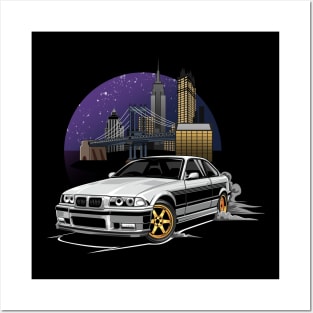 M3 E36 Illustration New York City Night Skyline Posters and Art